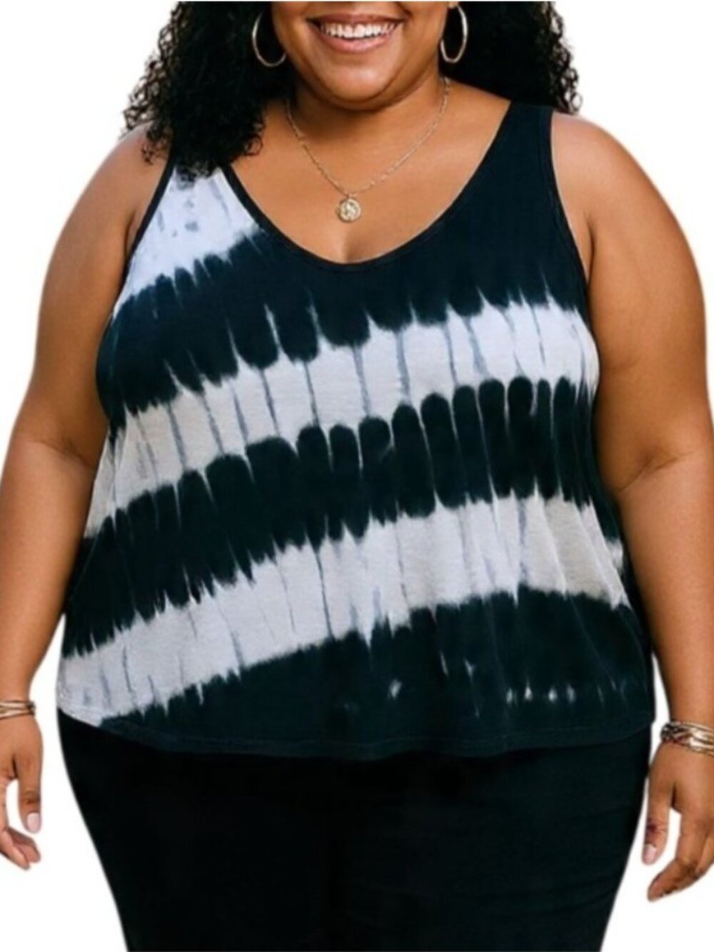 Terra & Sky Plus Size 4X Tank Top Sleeveless Tie-Dye Black White Relaxed Fit